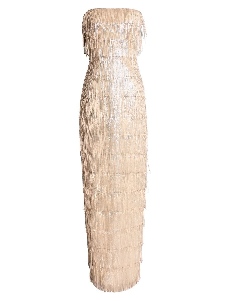 Women's Tanya Sequin Fringed Strapless Gown - Champagne - Size XL