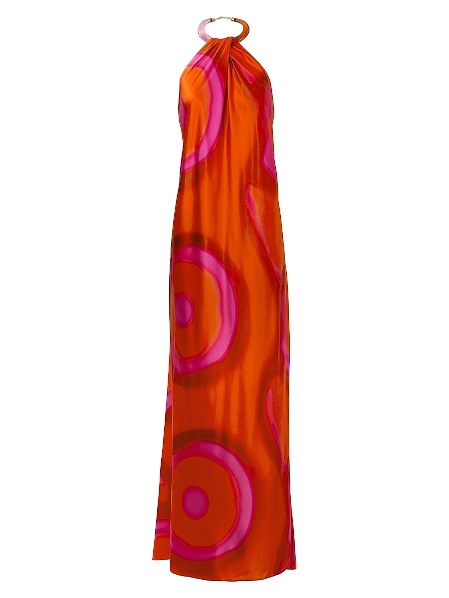 Women's Jesse Abstract Print Silk Gown - Orange Abstract Print - Size XL