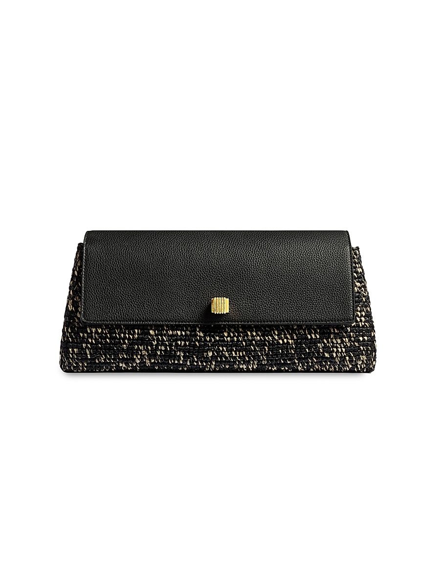 Women's Audrey Raffia Clutch - Black White