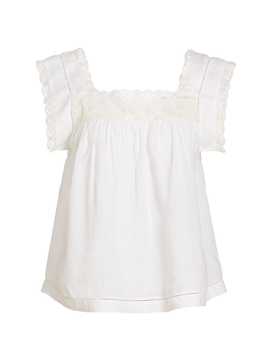 Women's Aphra Lace-Trim Top - Salt - Size XS