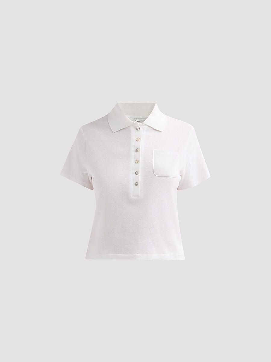 Women's Cotton Crop Polo Top - Optic White - Size XXS
