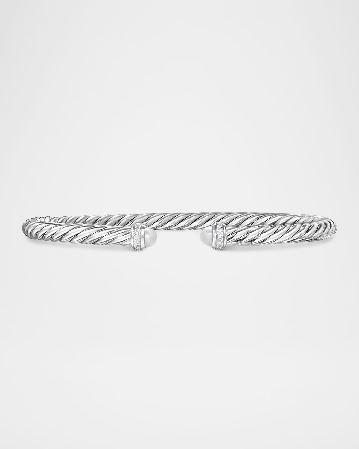 Modern Cable Flex Bracelet with Gemstones and Diamonds in Silver, 4mm