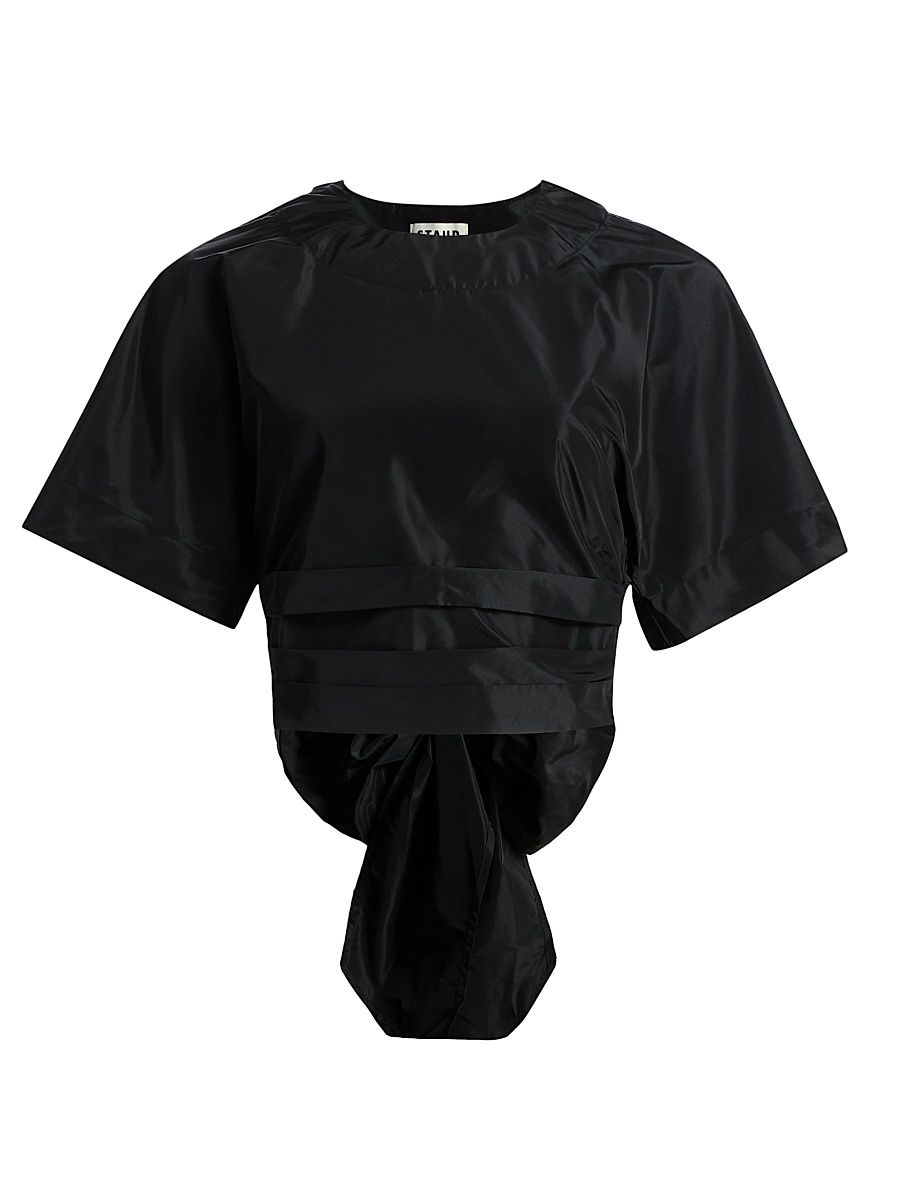 Women's Michelina Bow-Detailed Taffeta Top - Black - Size Large