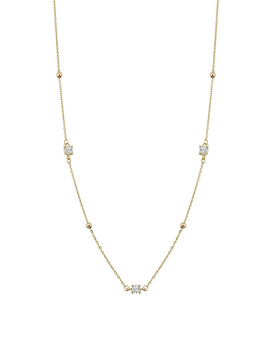 Women's 14K Yellow Gold, White Topaz Seeing Sparks Station Necklace - Yellow Gold