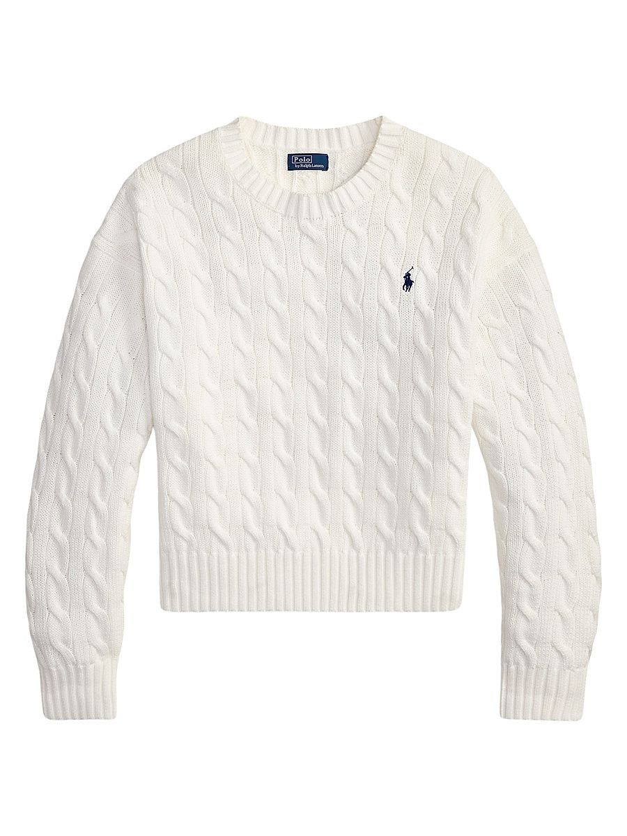 Women's Logo Cable-Knit Cotton Sweater - White - Size Medium