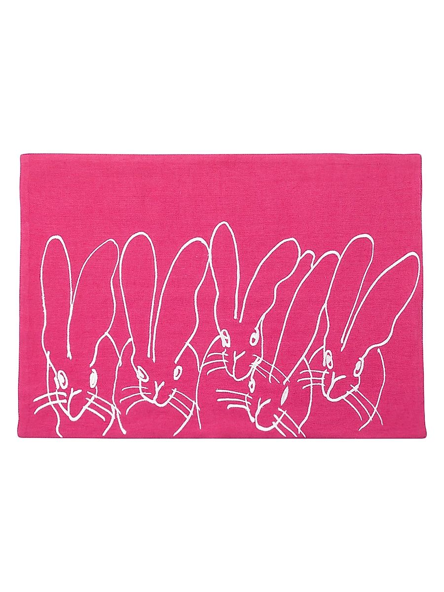 Band of Bunnies Embroidered Linen Placemat - Pink