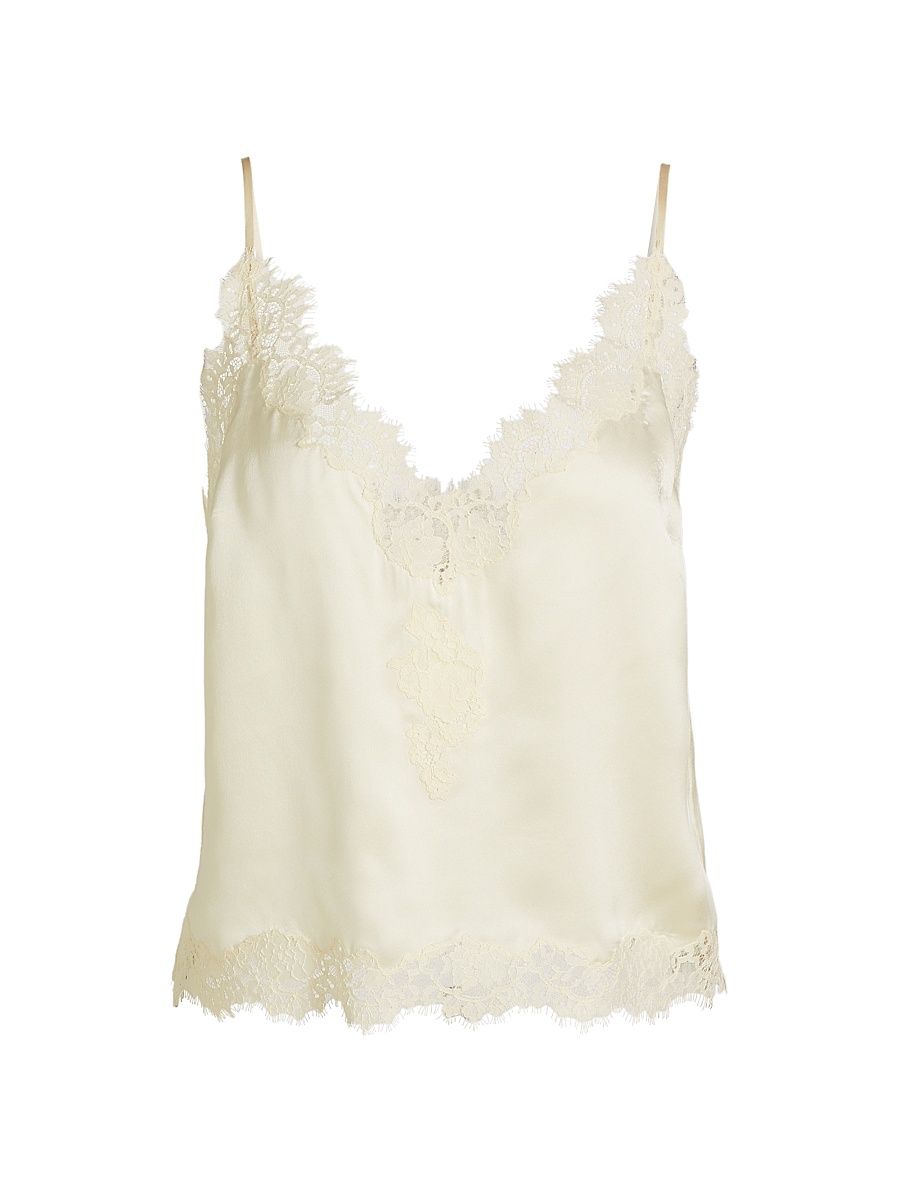 Women's Kira Lace-Trimmed Silk Camisole - Sea Salt - Size Large