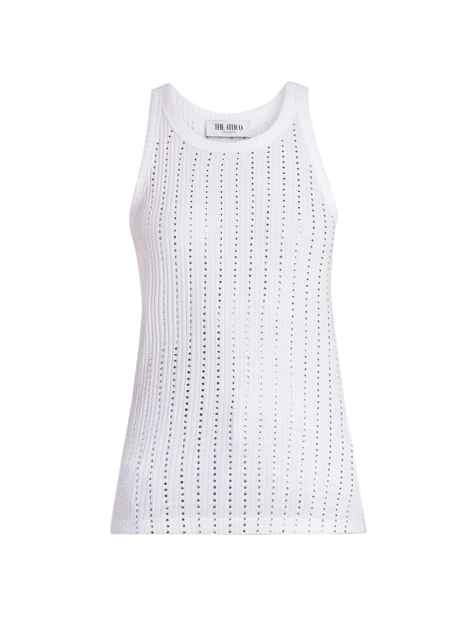 Women's Crystal-Embellished Cotton Tank Top - White - Size 4