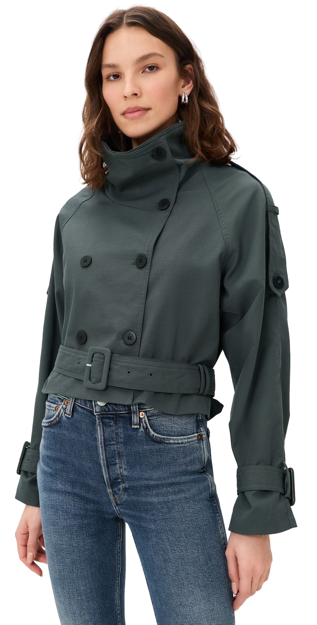 Lioness Blanc Cropped Trench Coat Olive M