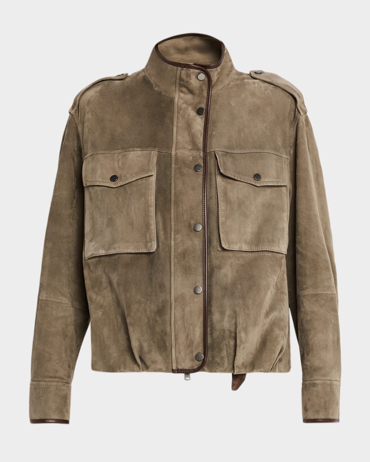 Couture Suede Utility Jacket With Contrast Leather Piping