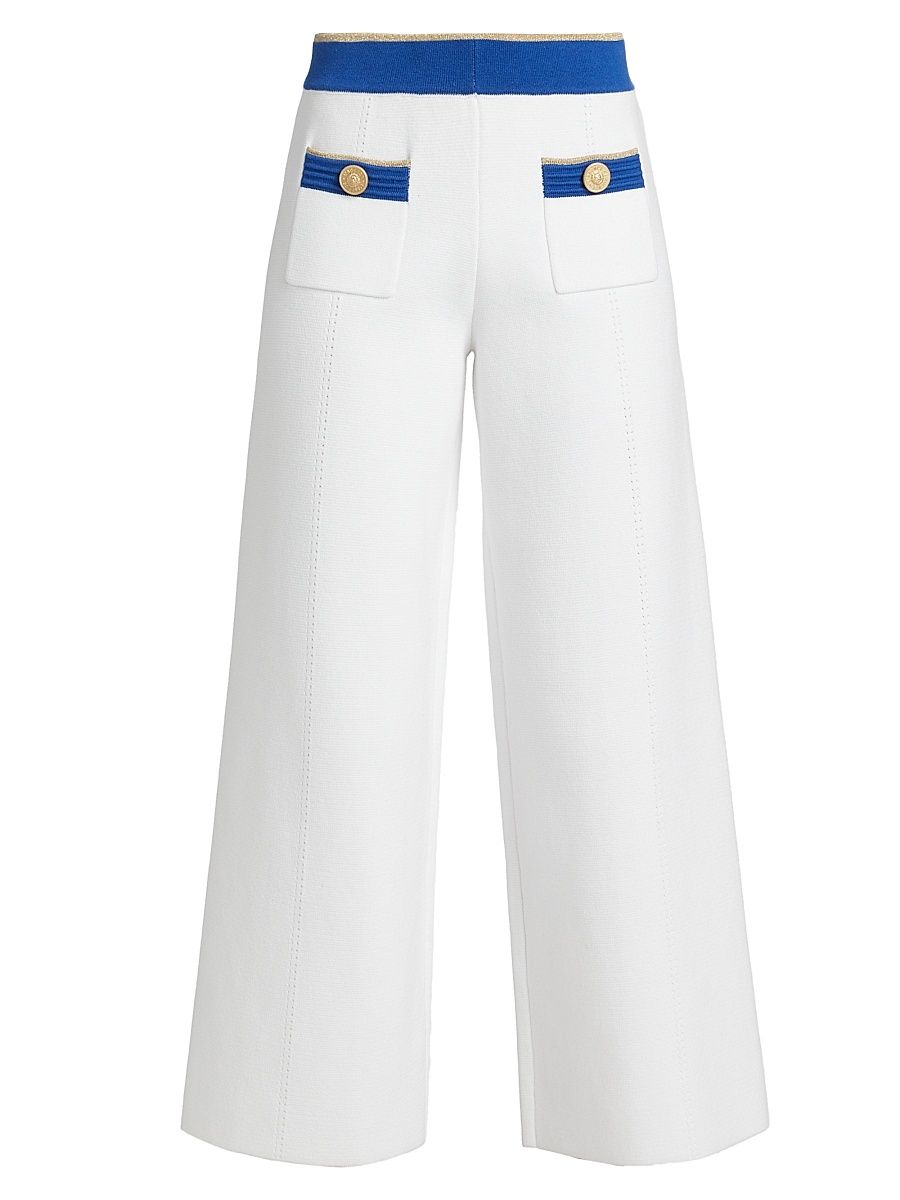 Women's Madrid Wide-Leg Knit Pants - White Navy Gold - Size Small
