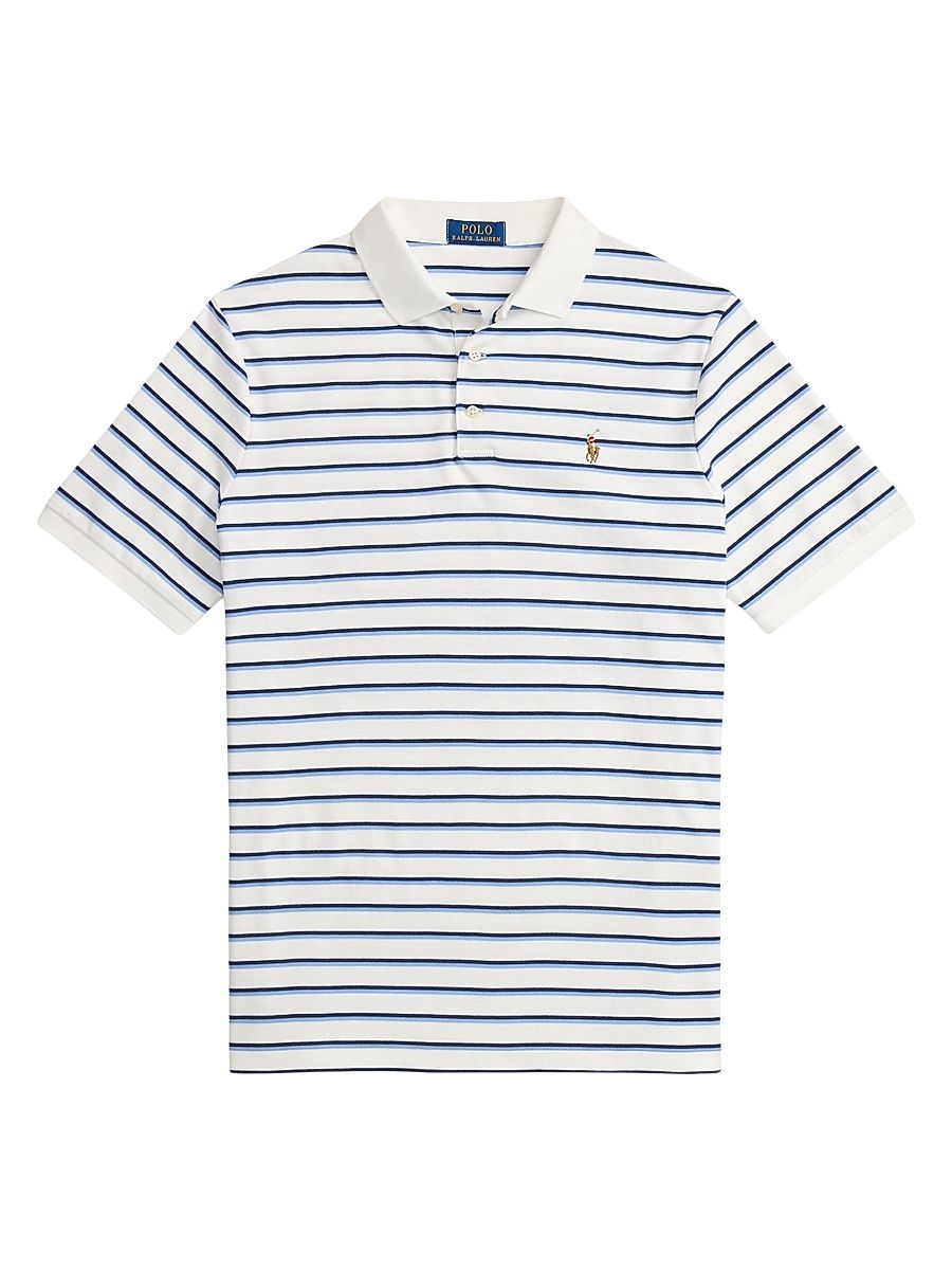 Men's Logo Striped Cotton Polo Shirt - White Blue Multi - Size XXL