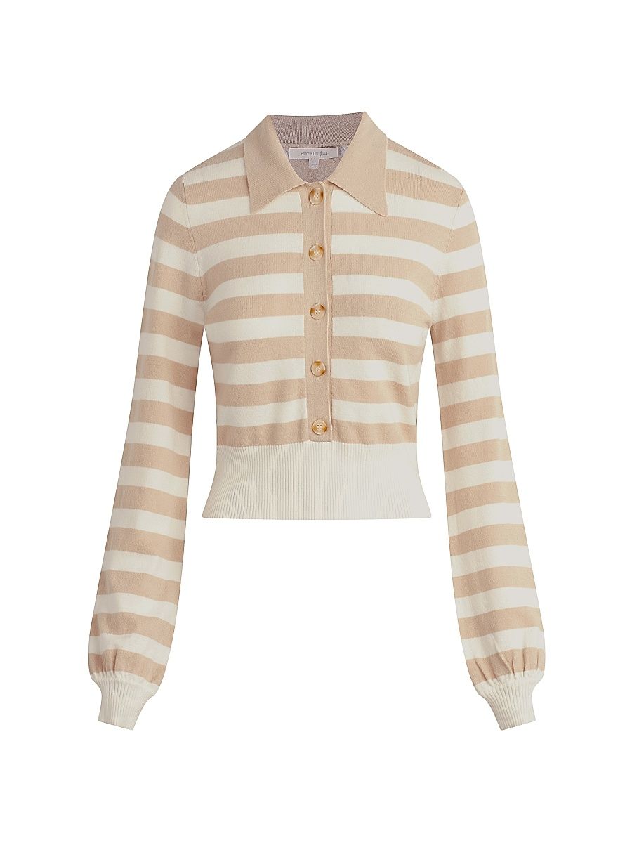 Women's The Belle Striped Polo Top - Beige Ivory Stripe - Size XL