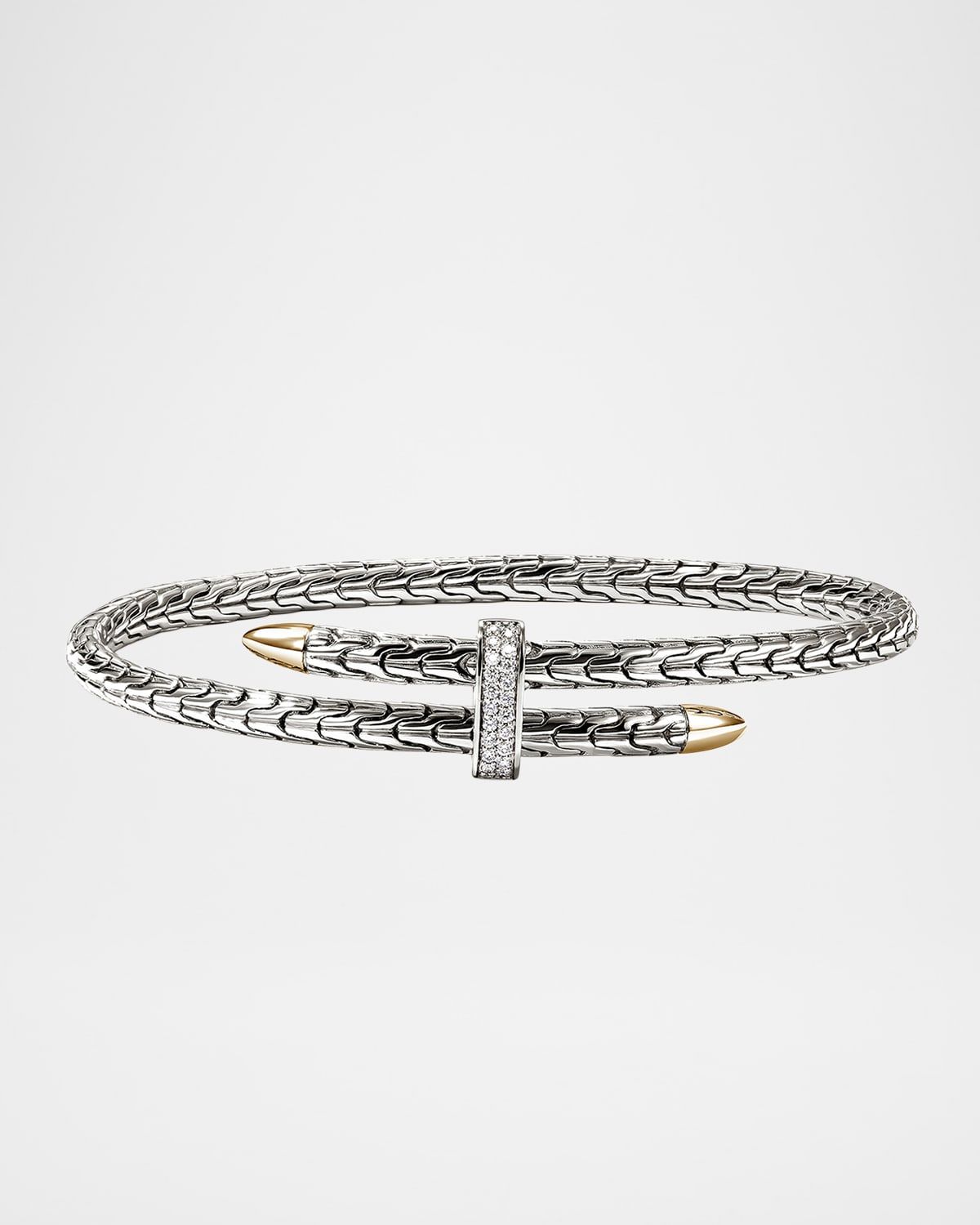 Spear Flex 14K Yellow Gold and Sterling Silver Diamond Pave Cuff Bracelet, 4mm