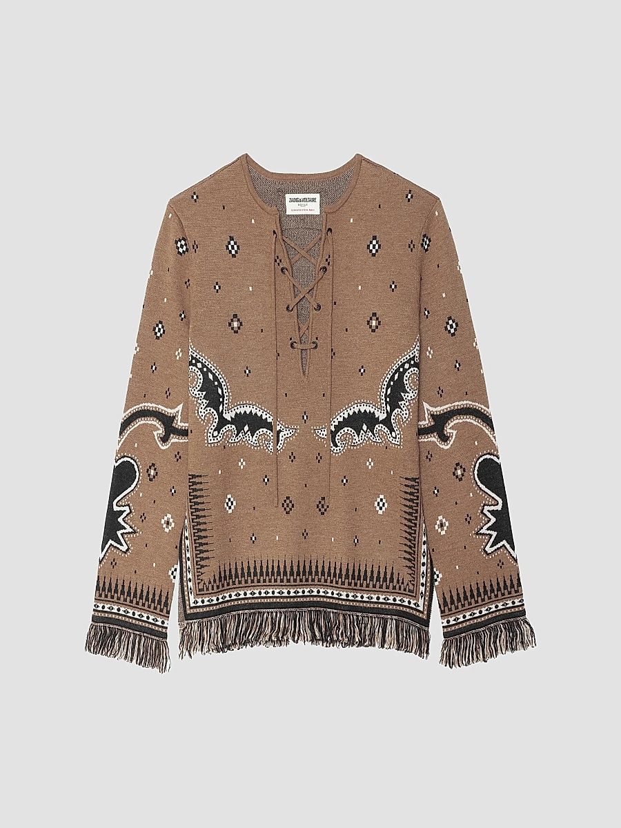 Zadig & Voltaire Women's Leon Merino Wool Fringe-Trim Sweater - Daim - Size Large