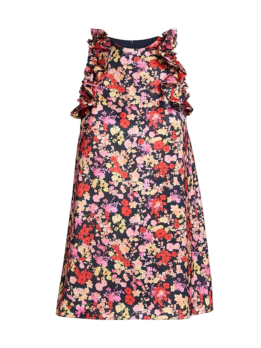 Women's Keira Floral Ruffle-Trim Satin Minidress - Navy - Size 6