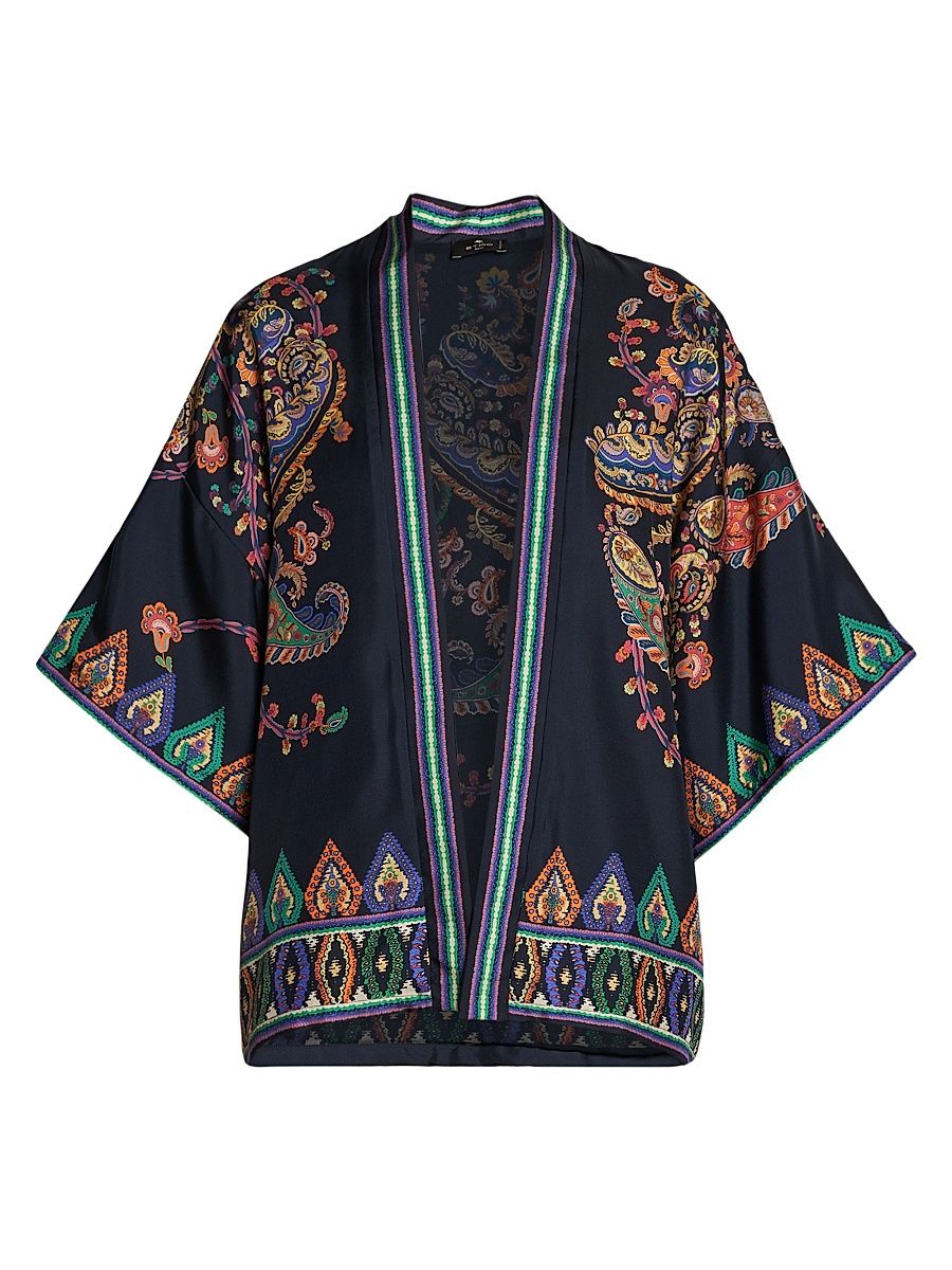Women's Kesa Paisley Stretch Cotton Jacket - Printed Blue Base - Size XL