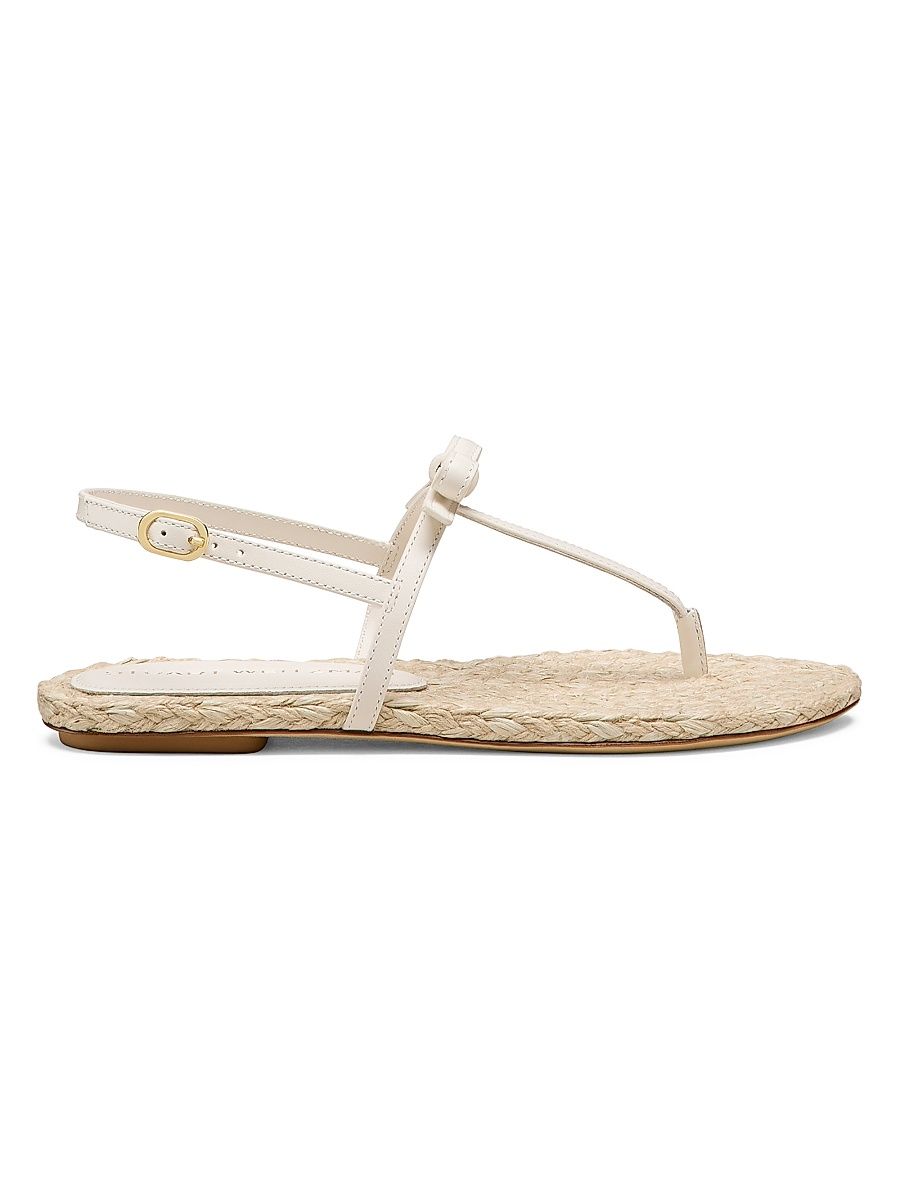Women's Felicity Bow-Detailed Leather Espadrille T-Strap Sandals - Cream Natural - Size 9.5