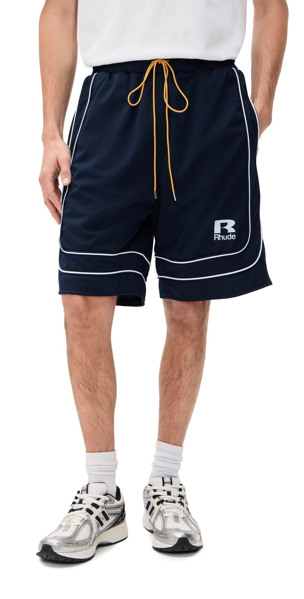 Rhude Mesh Piping Baggy Track Shorts Navy / White S
