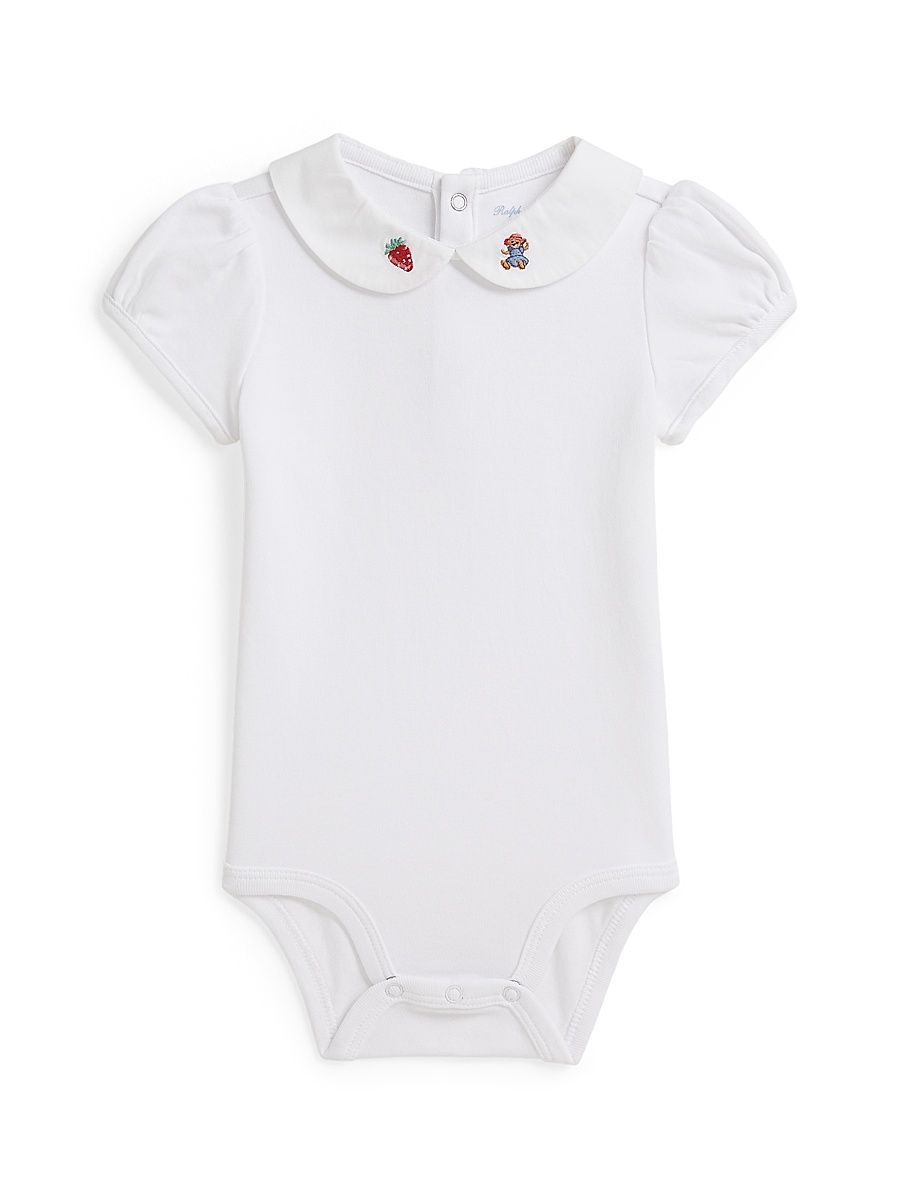 Baby Girl's Embroidered-Collar Cotton Bodysuit - White - Size Newborn