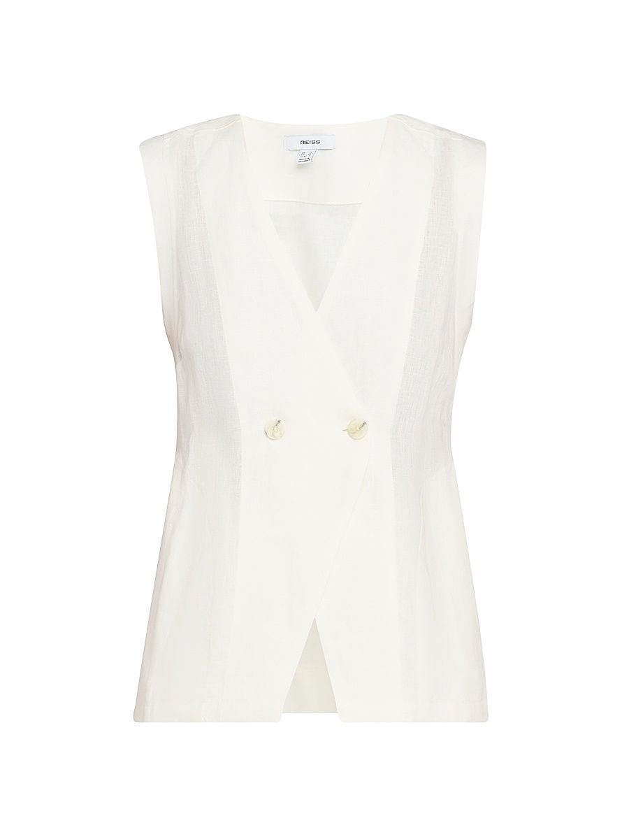 Women's Whitney Linen Double-Breasted Vest - Ivory - Size 14