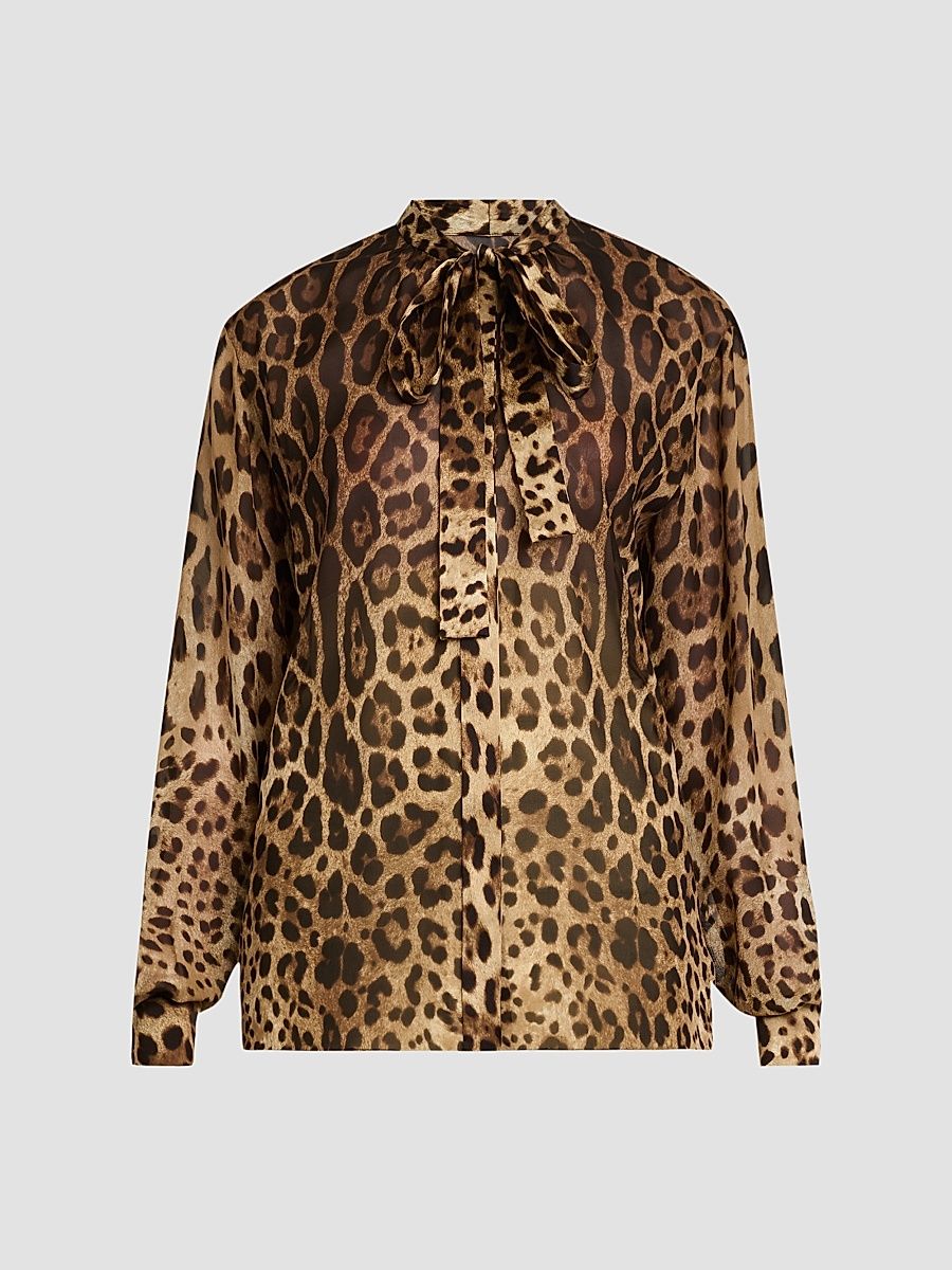 Women's Leopard Print Silk Tie Blouse - Leo New - Size 12