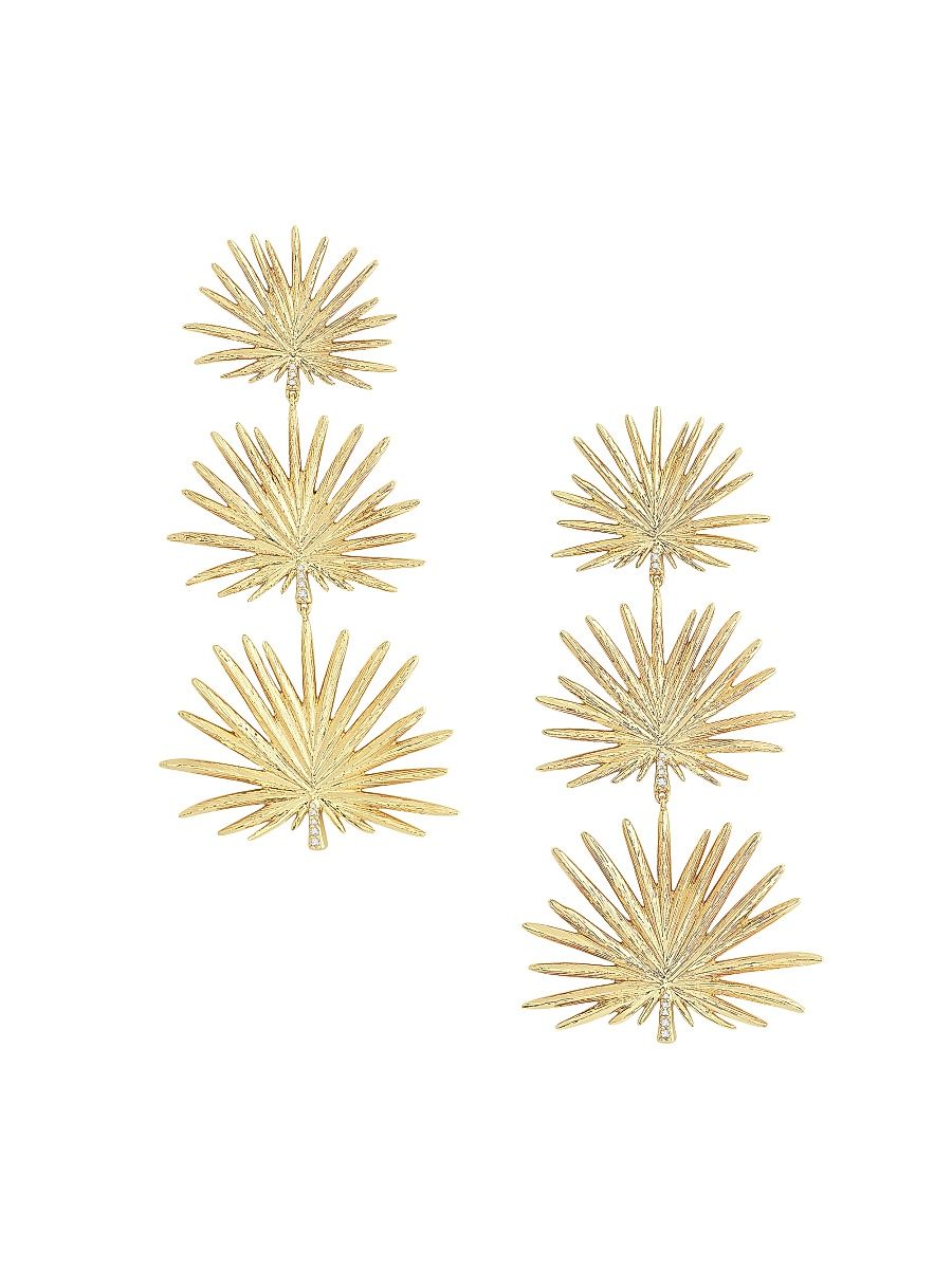 Women's Palm Triple Fan Large 18K Gold-Plated & Cubic Zirconia Drop Earrings - Gold