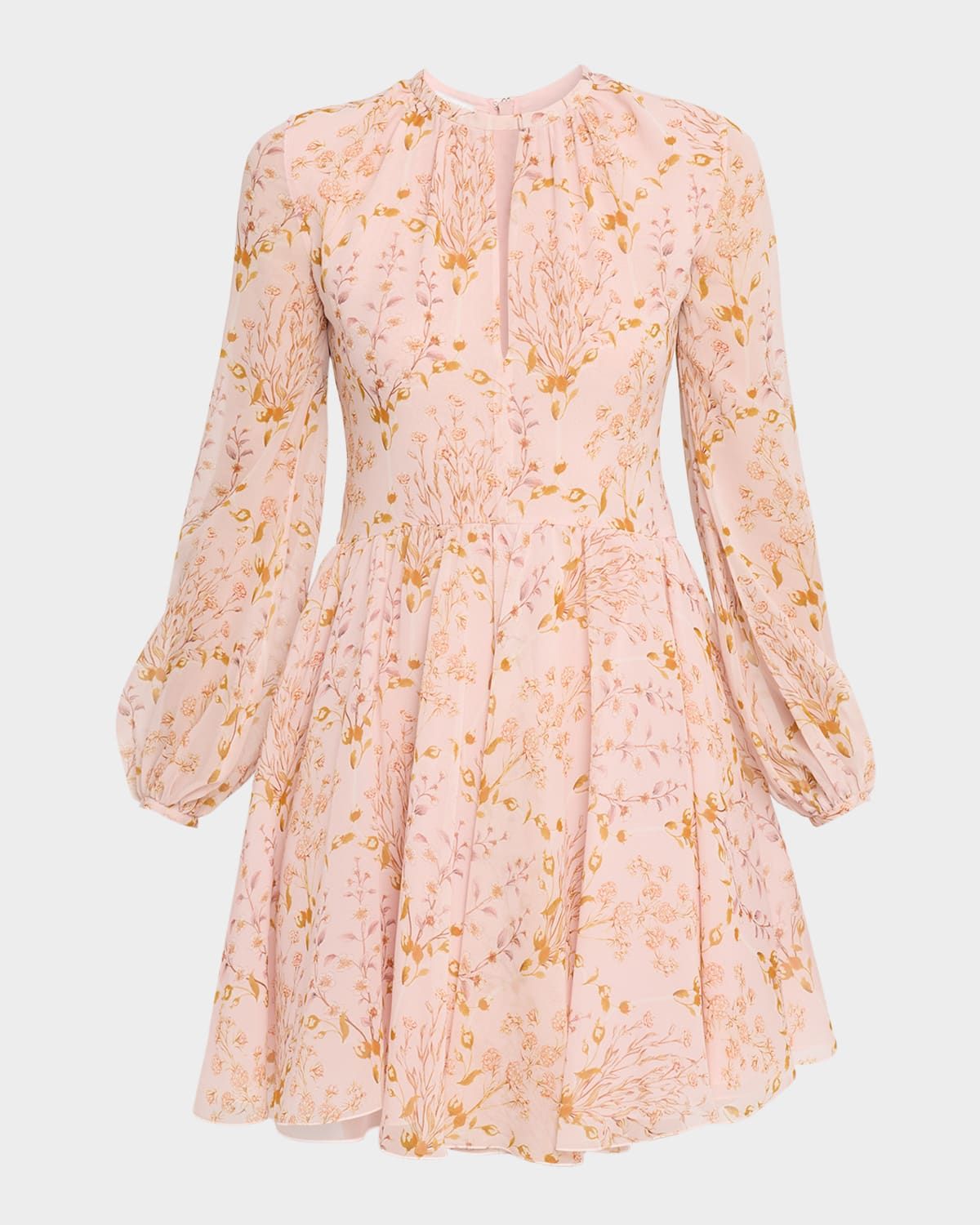 Floral Georgette Long-Sleeve Mini Dress