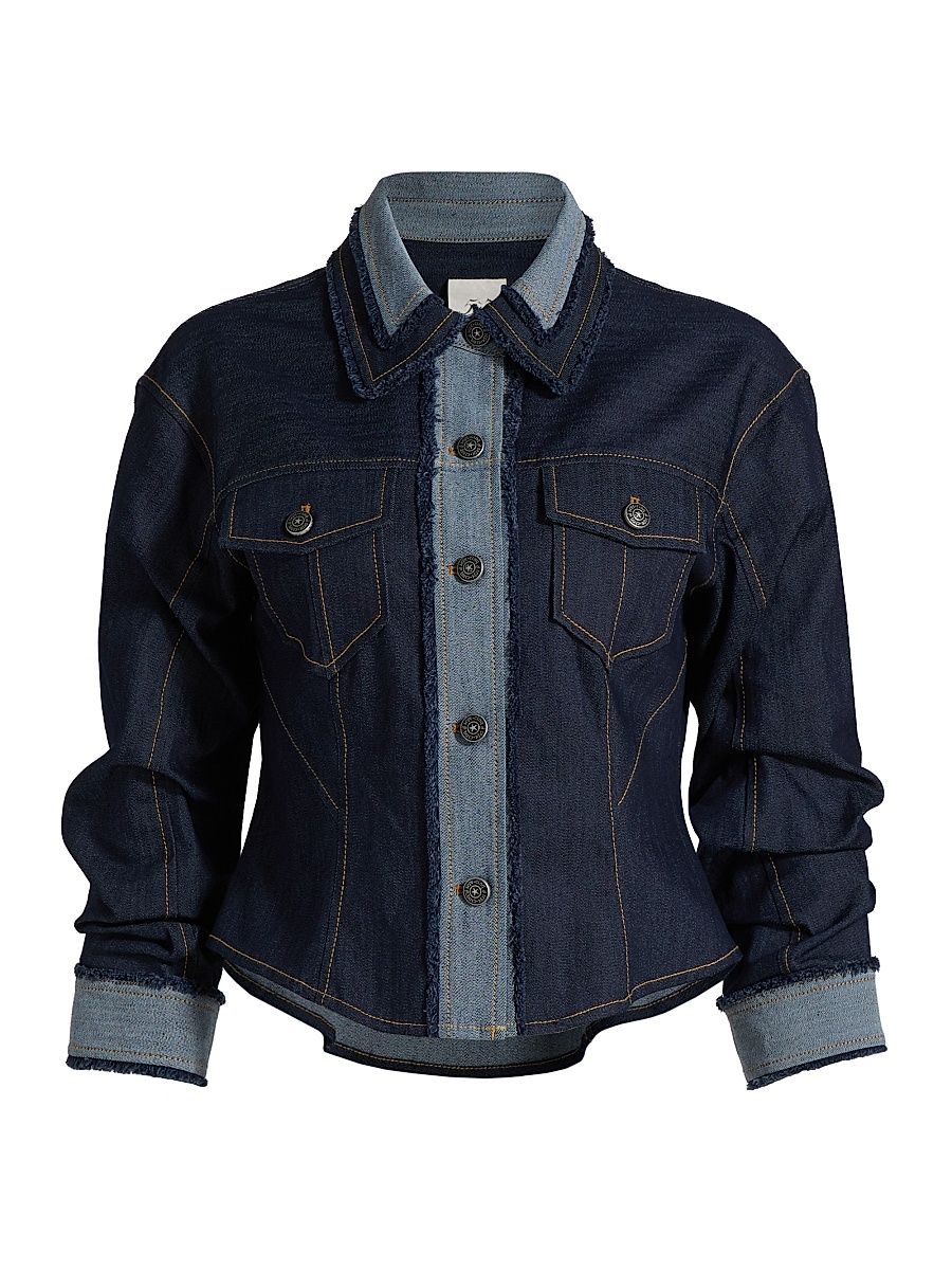 Women's Stretch-Cotton Contrast-Stitch Crop Jacket - Indigo - Size 12