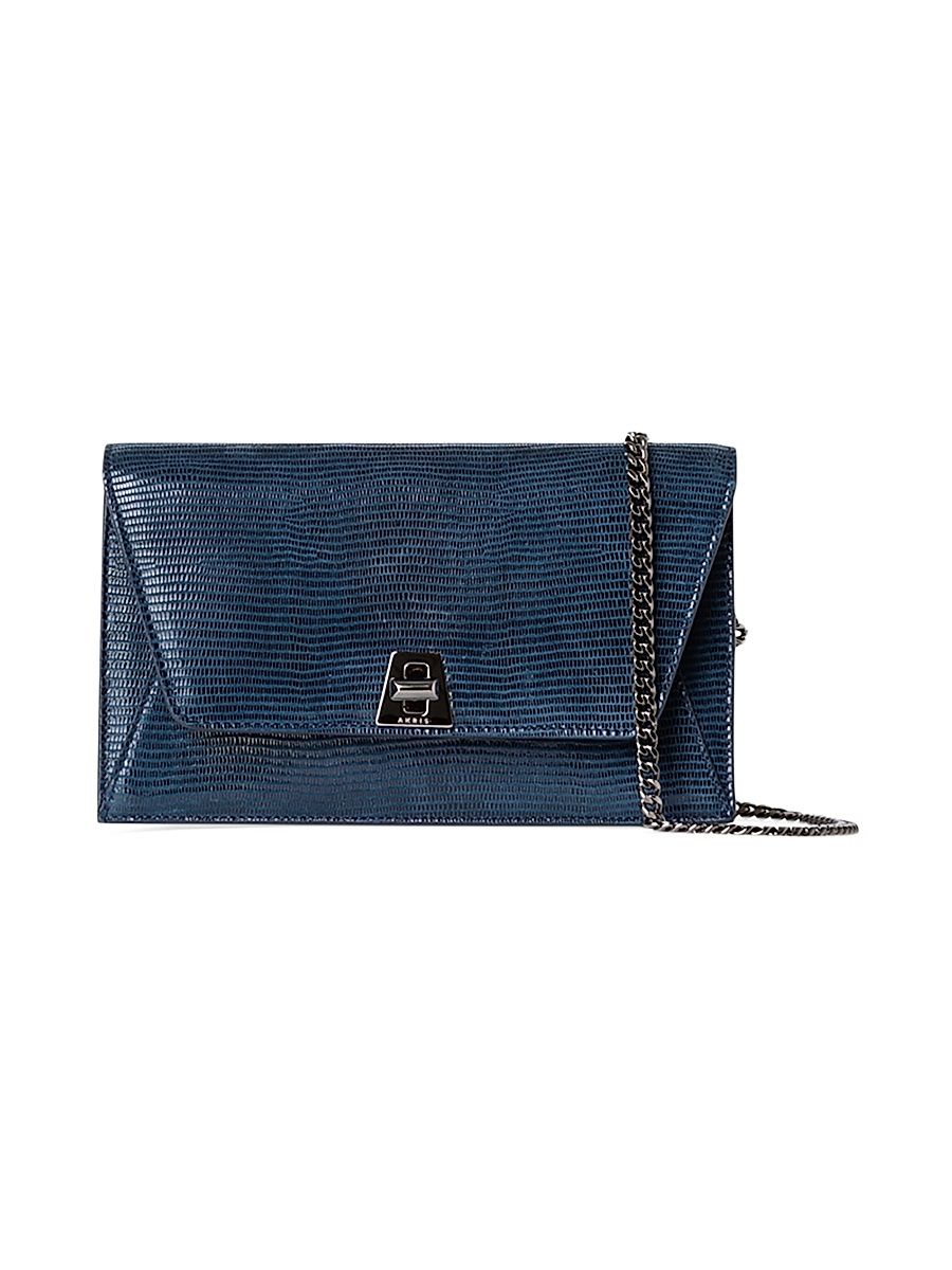 Women's Anouk Lizard-Embossed Leather Envelope Clutch - Admiral Blue