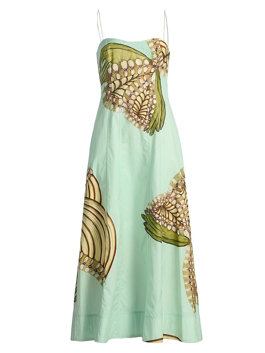 Women's Anna Zemankova Vesela Printed Cotton Cami Midi-Dress - Water Blossoms - Size 14