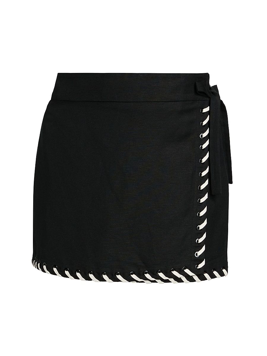Women's Banks Linen-Blend Wrap-Style Miniskirt - Black Multi - Size Large