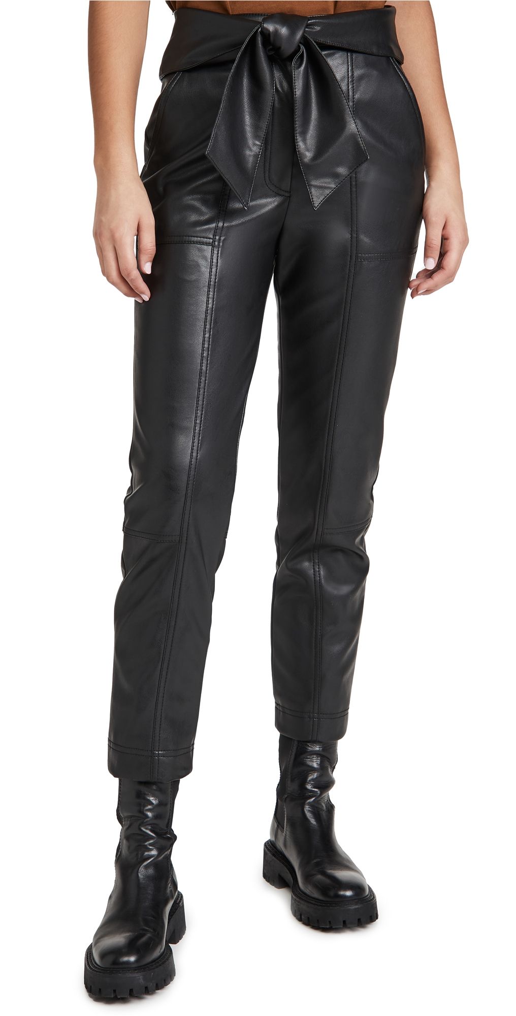 SIMKHAI Tessa Vegan Leather Tie Waist Pants Black 10