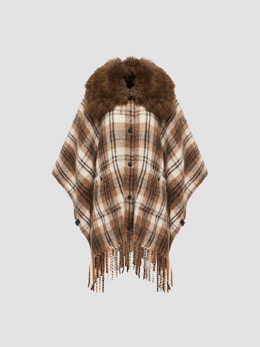 Moncler Grenoble Women's Cape in Mohair, Alpaca and Wool Blend - Brown White