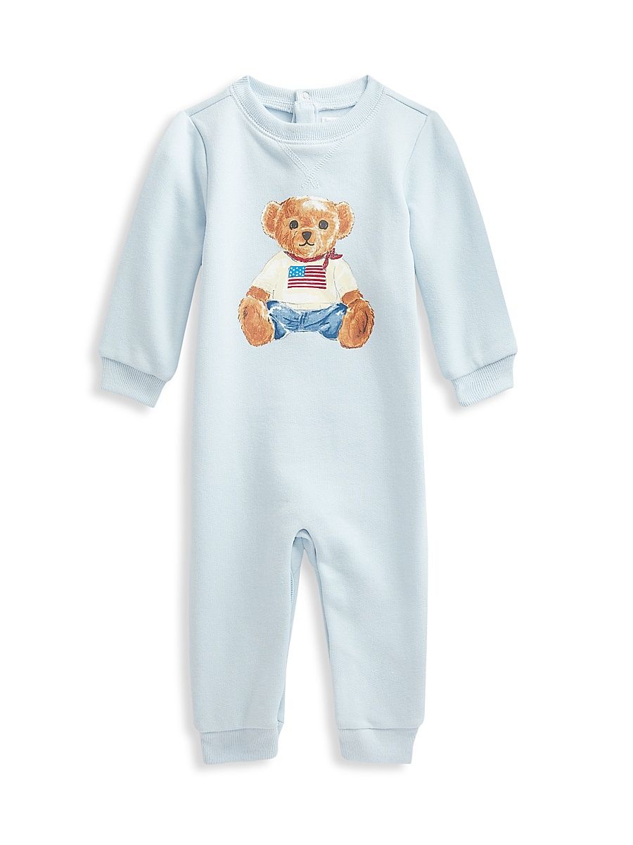 Baby Boy's Polo Bear Fleece Coveralls - Beryl Blue - Size Newborn
