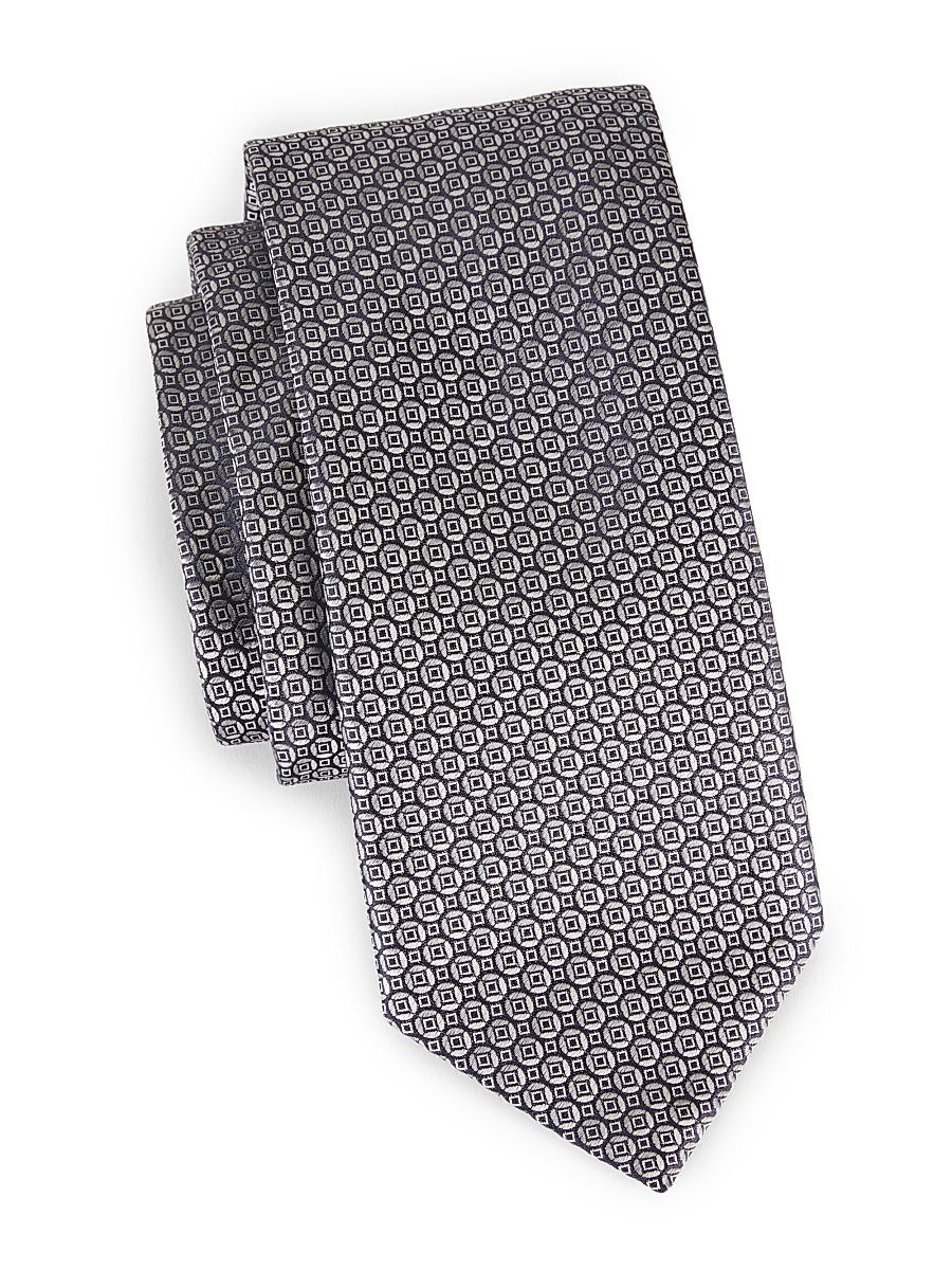Men's Geometric Silk Tie - Grey