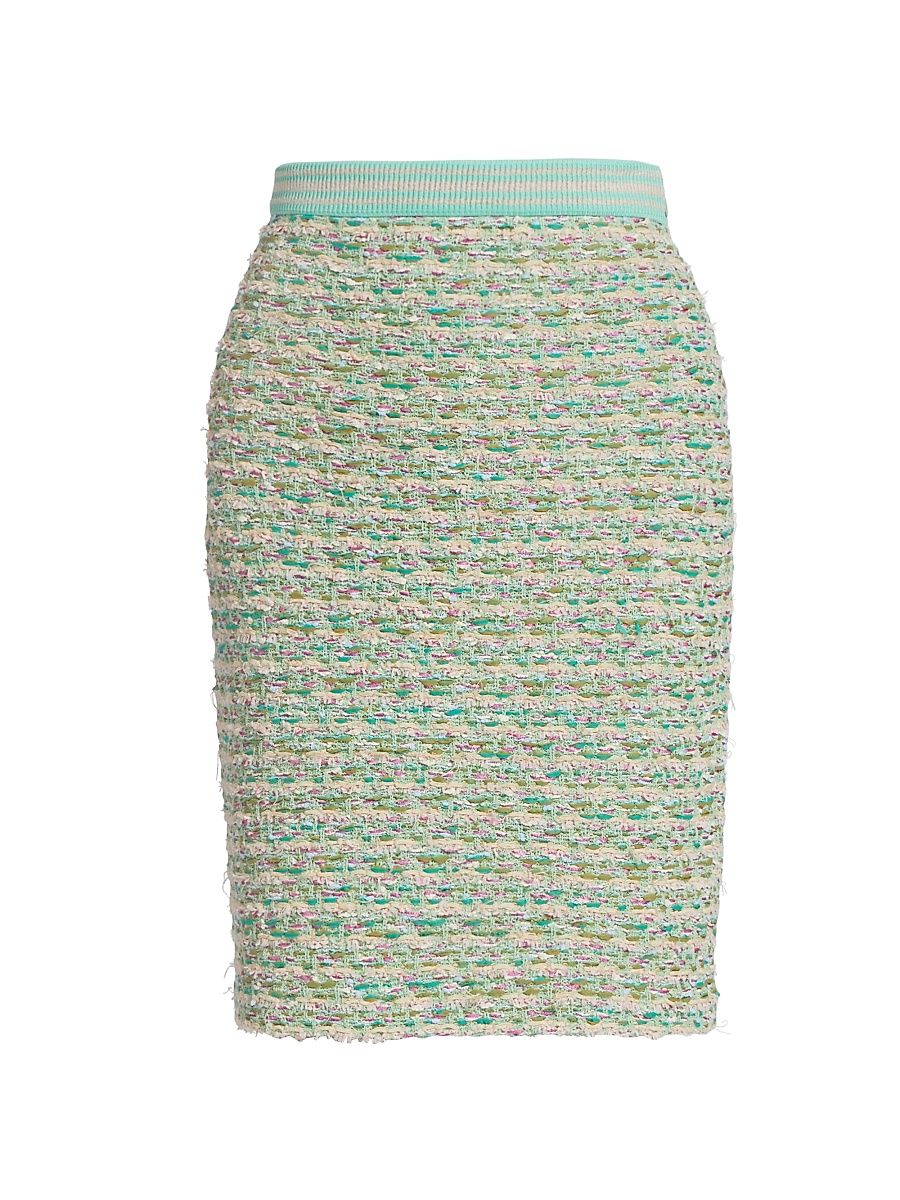 Women's Bouclé Tweed Pencil Skirt - Green Multi - Size 10