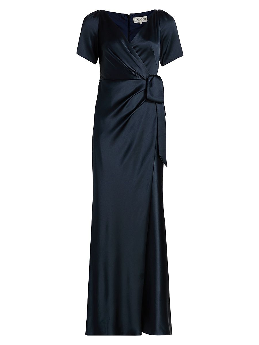Women's Marilyn Silk Wrap-Style Gown - Midnight - Size 10
