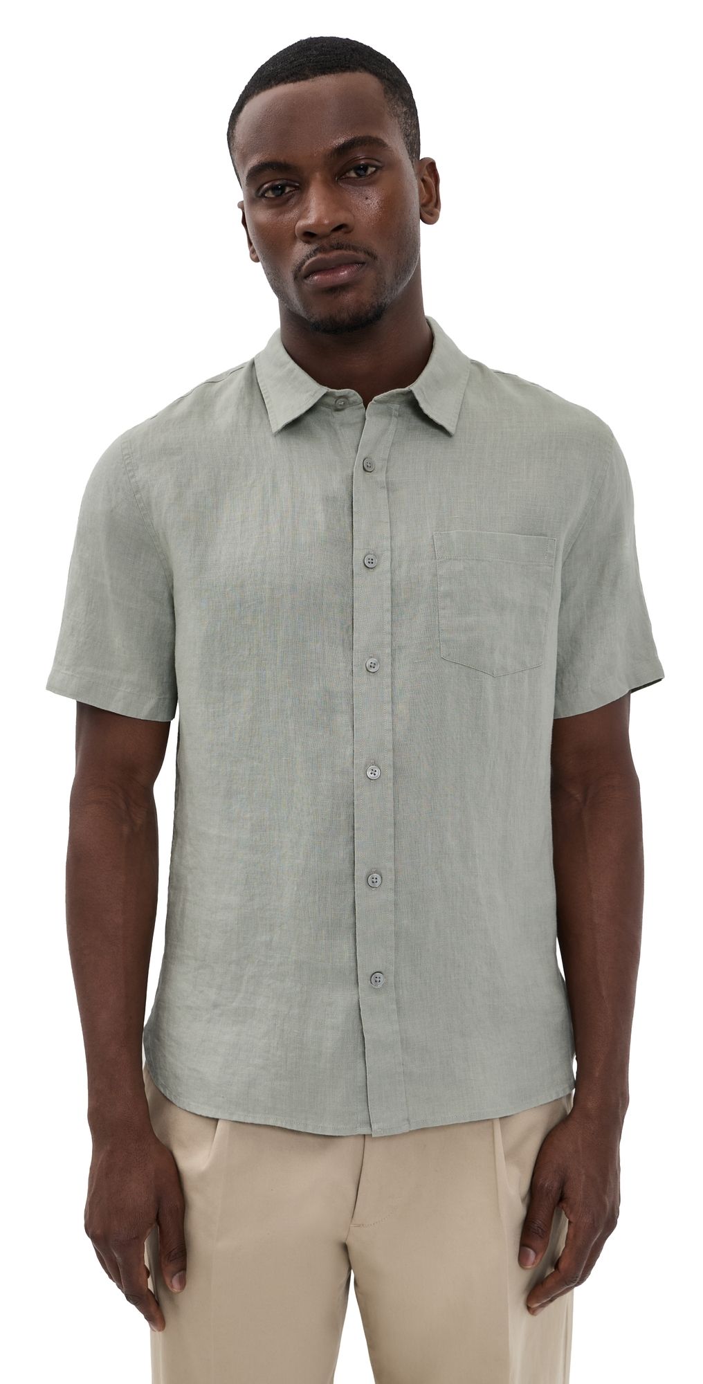 Vince Short Sleeve Linen Shirt Matcha XXL