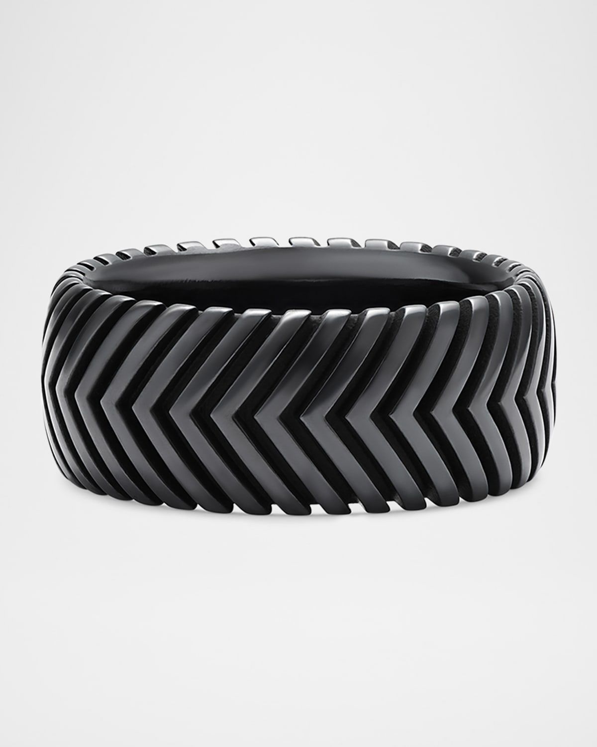 Men & apos;s Chevron Band Ring in Black Titanium, 10mm