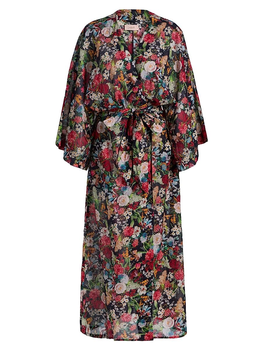 Women's Holly Floral Cotton Voile Robe - Navy - Size XL