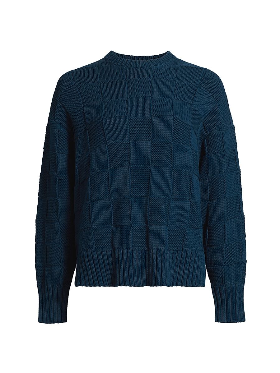 Women's Check-Knit Stretch-Cotton Sweater - Midnight - Size Medium