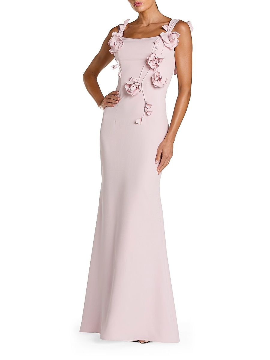 Women's Floral-Appliqué Square-Neck Column Gown - Blush - Size 12