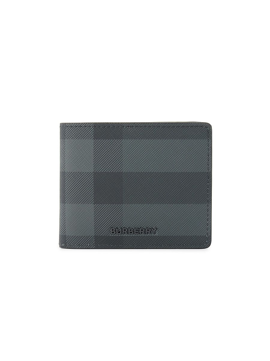 Men's Check Leather Bi-Fold Wallet - Charcoal