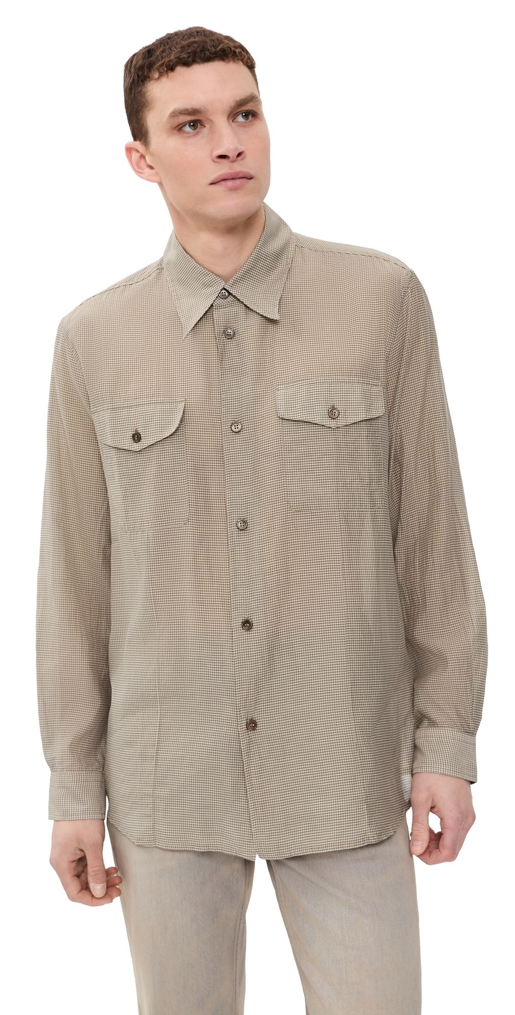 Our Legacy Cotton Silk Plough Shirt Hazel Grid Cloud Cotton Silk 48