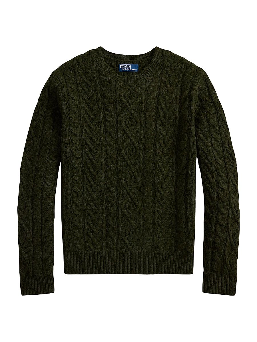 Men's Fisherman Cable-Knit Wool-Alpaca Sweater - Leaf Green Heather - Size Medium