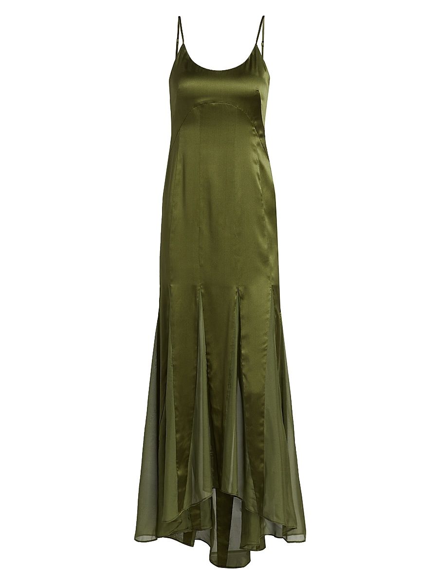 Women's Kaida Charmeuse & Chiffon Dress - Moss - Size Medium