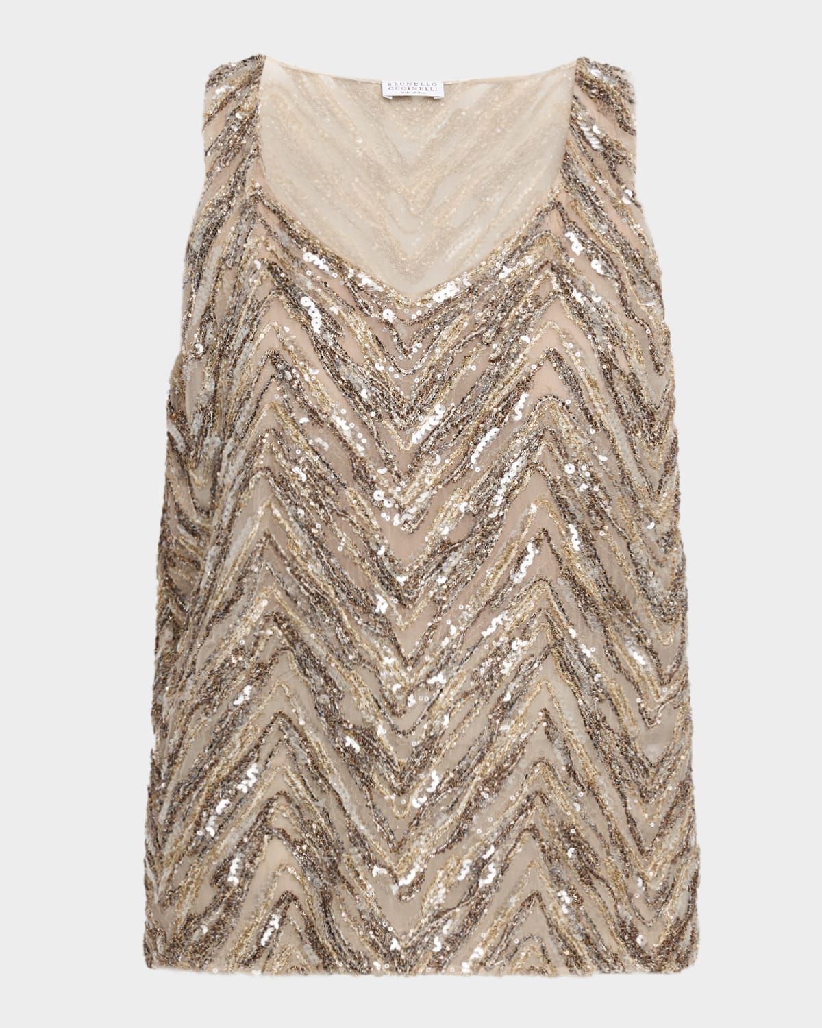 Bead & Sequin Silk Crepe Tank