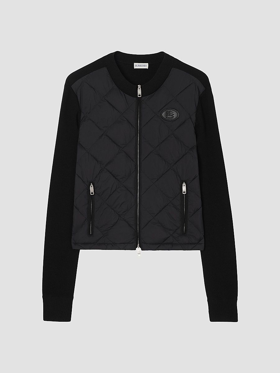 Women's Quilted Nylon & Wool Knit Jacket - Black - Size XXS