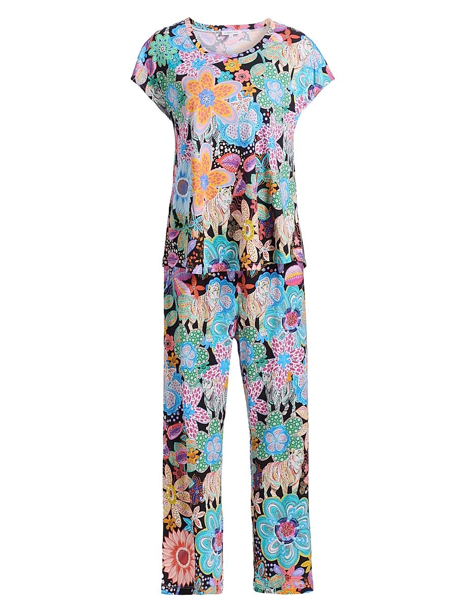 Women's Bobbie Floral Cotton-Blend Crop Pajamas - Caetana - Size Small